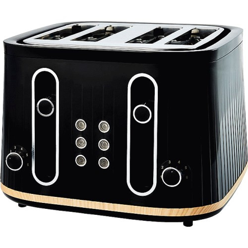 GEORGE HOME 4- SLICE BLACK AND WOOD EFFECT TOASTER X1