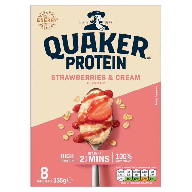 QUAKER PROTEIN STRAWBERRY&CREAM FLAVOUR 8 SACHETS 344G X1