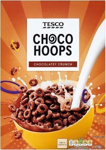 TESCO CHOCO HOOPS CHOCOLATEY CRUNCH 375GX1