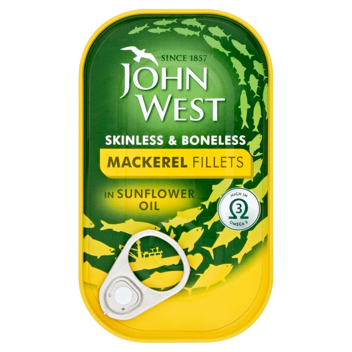 JOHN WEST SKINLESS & BONELESS MACKEREL FILLET BRINE 120G X1